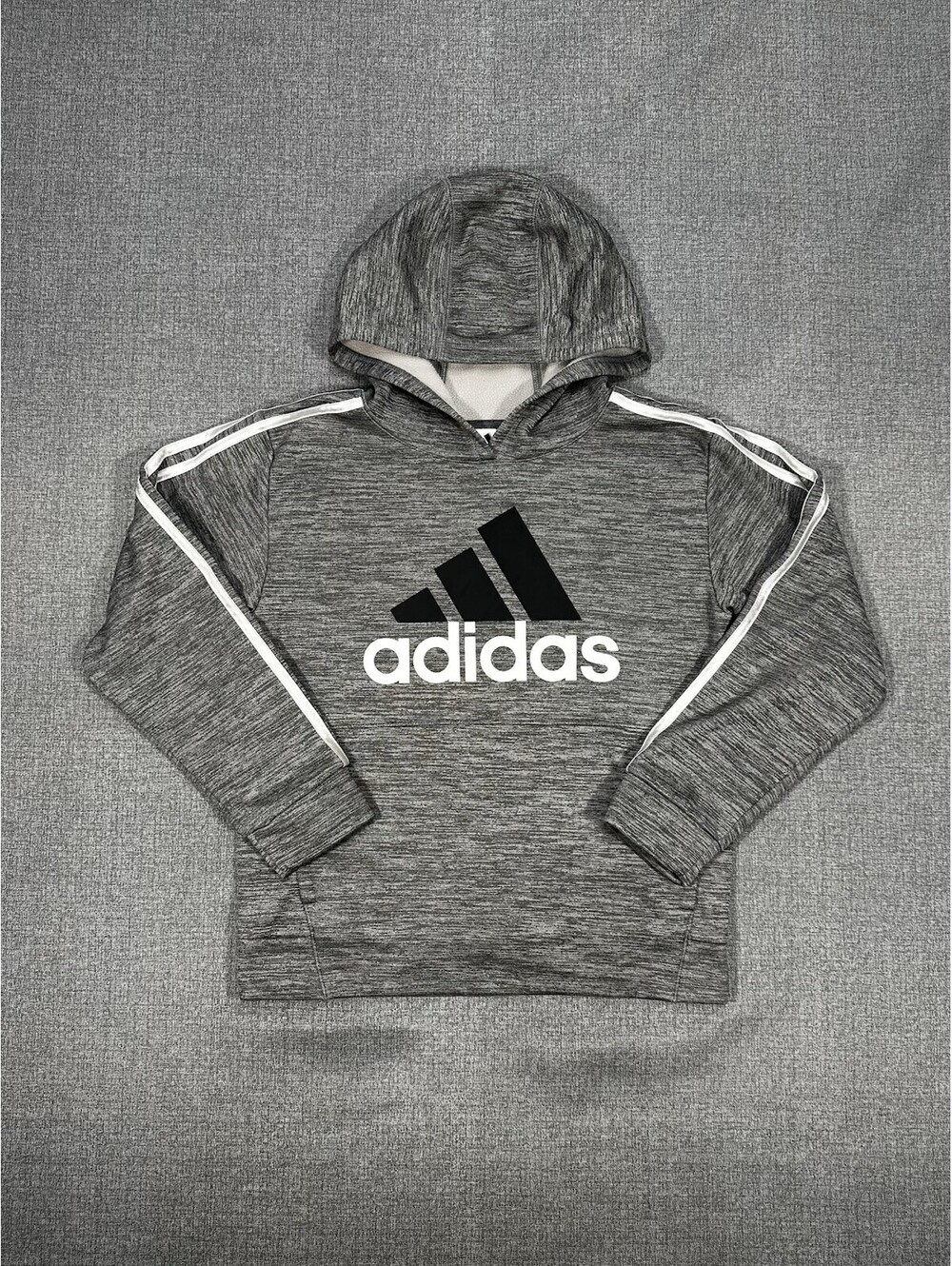 Adidas Hoodie Boys M 10-12 Gray Black and White Sweatshirt 3 Stripes Youth